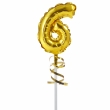 Foil Balloon with Stick Number 6 Gold